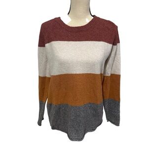 Pinque Women’s Colorblock Striped Sweater Size Medium Orange Gray